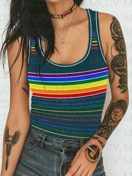 

Rainbow Stripe Lgbt Lesbian Art Print Casual Shirt Women's Sexy Tank Top