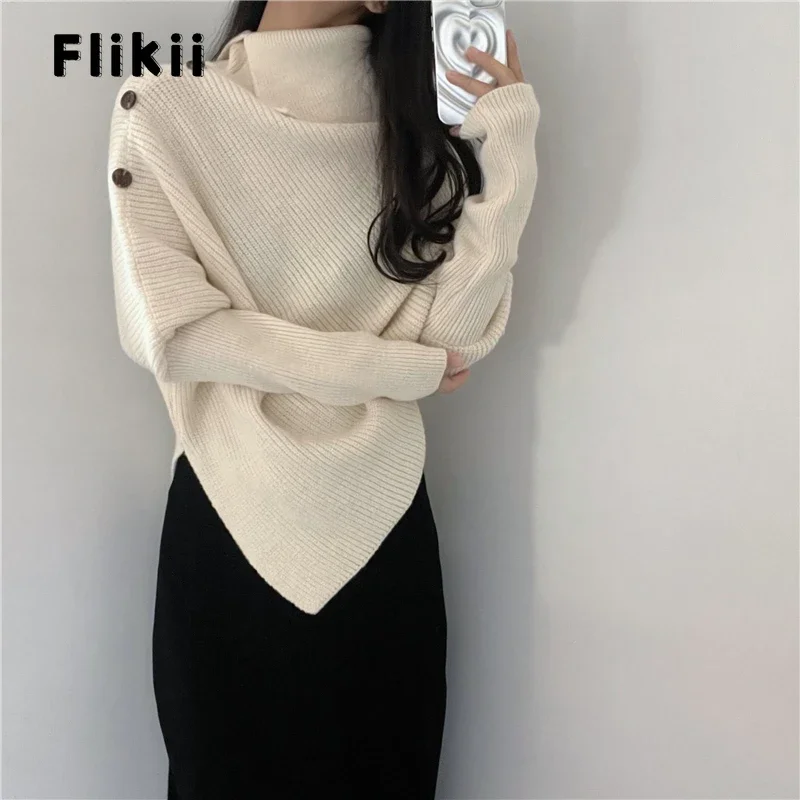 

2023 Winter Casual Chic Knitting Long Sleeve Basics Pullovers Korean Fashion Women Elegant Solid Color Ladies Warm Sweater