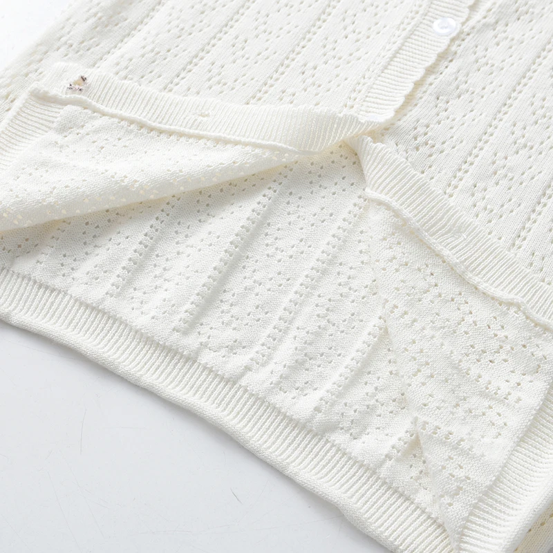 Newborn baby girl pure cotton sweater cardigan hollow knitted thin jacket for spring and autumn