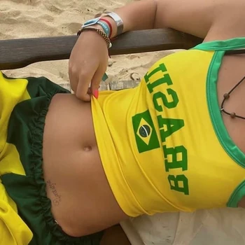 Brasil Lettera Stampa Y2K Harajuku Gotico delle Donne Ritagliata Moda Estate Sottile Streetwear Cinghia Coreana Sensuale Canotte Camis 1