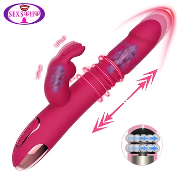 Telescopic Rabbit Vibrator Roller Ball Massage Vagina Clitoral Vibration Stimulation G Spot Masturbation Orgasm Couple Sex Toys