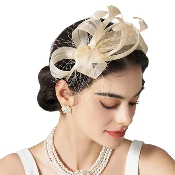 Fascia per capelli vintage grande floreale da sposa, decorazione per matrimonio, cappello nuziale in rete, fermaglio per capelli