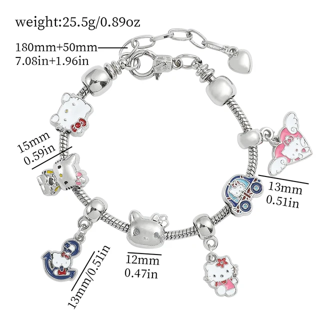 Anime Kawaii Sanrio Hello Kitty Bracelet Charms Metal Beads Making