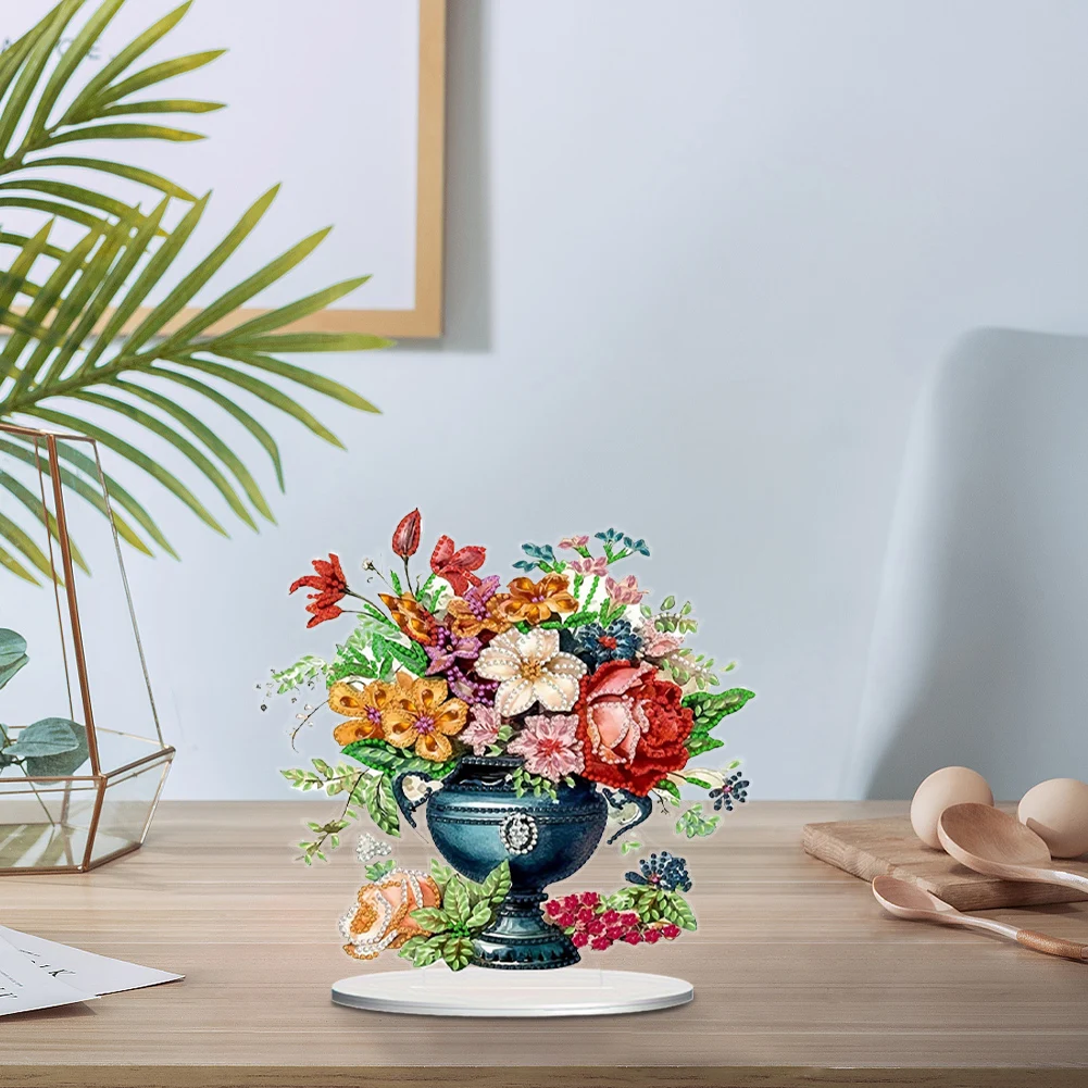 2D Flat Print Flower DIY Table Top Diamond Painting Ornament Kits Diamond Painting Desktop Decorations Bedroom Table Decoration