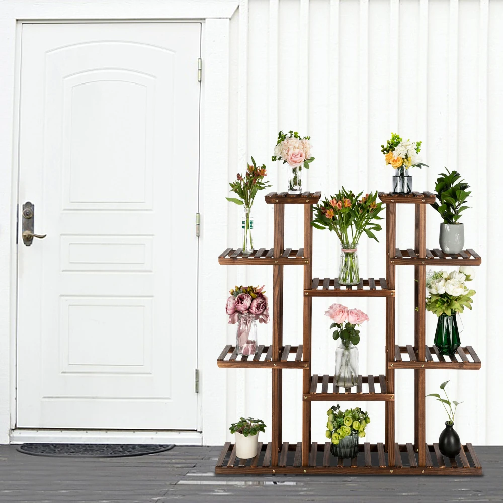 Artisasset 6-Story 11-Seat Indoor And Outdoor Multifunctional Carbonized Wood Plant Stand