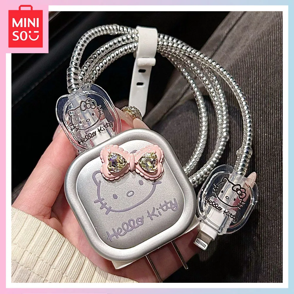 

Miniso Silver Hello Kitty Data Cable Protective Cover iPhone15 Charger 20W Fall Proof 12/13/14 Soft Shell Birthday Party Gift