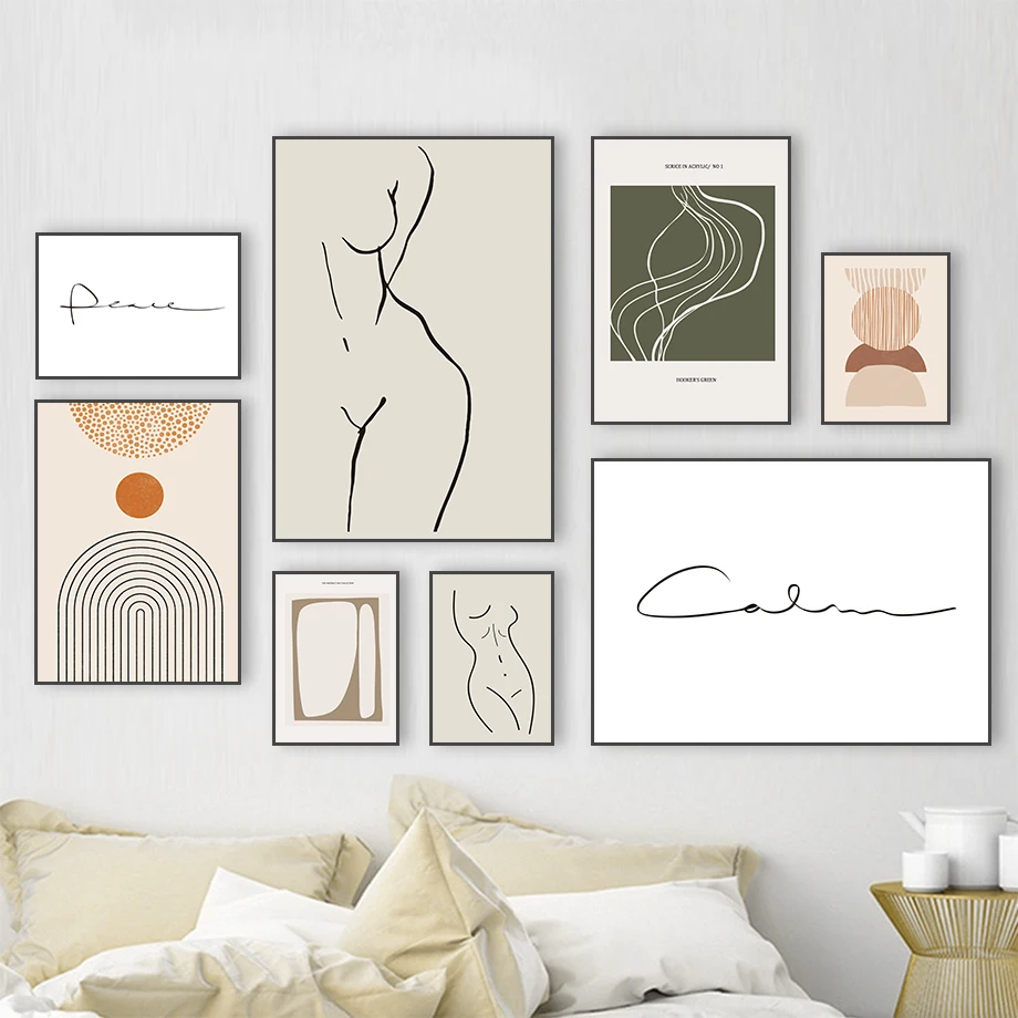 

Hooker's Green Abstract Collection Line Arched Girl Naked Body Wall Art Canvas Posters Prints Home Pictures Living Room Decor