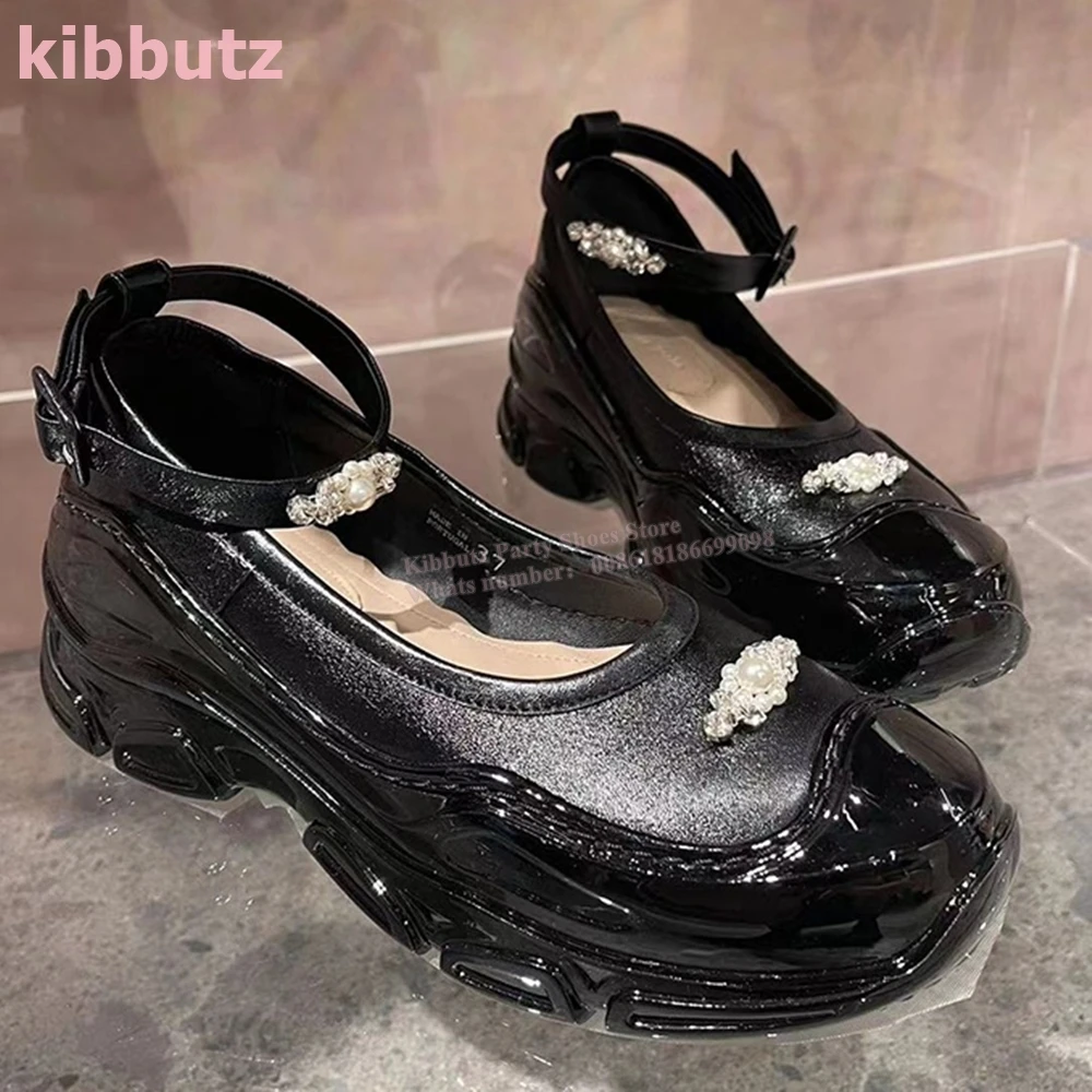 Crystal Ankle Strap Ballet Pump Sneaker Patchwork Round Toe Height Increasing Fashion Elegant Party Dress Sexy Women Shoes New 4