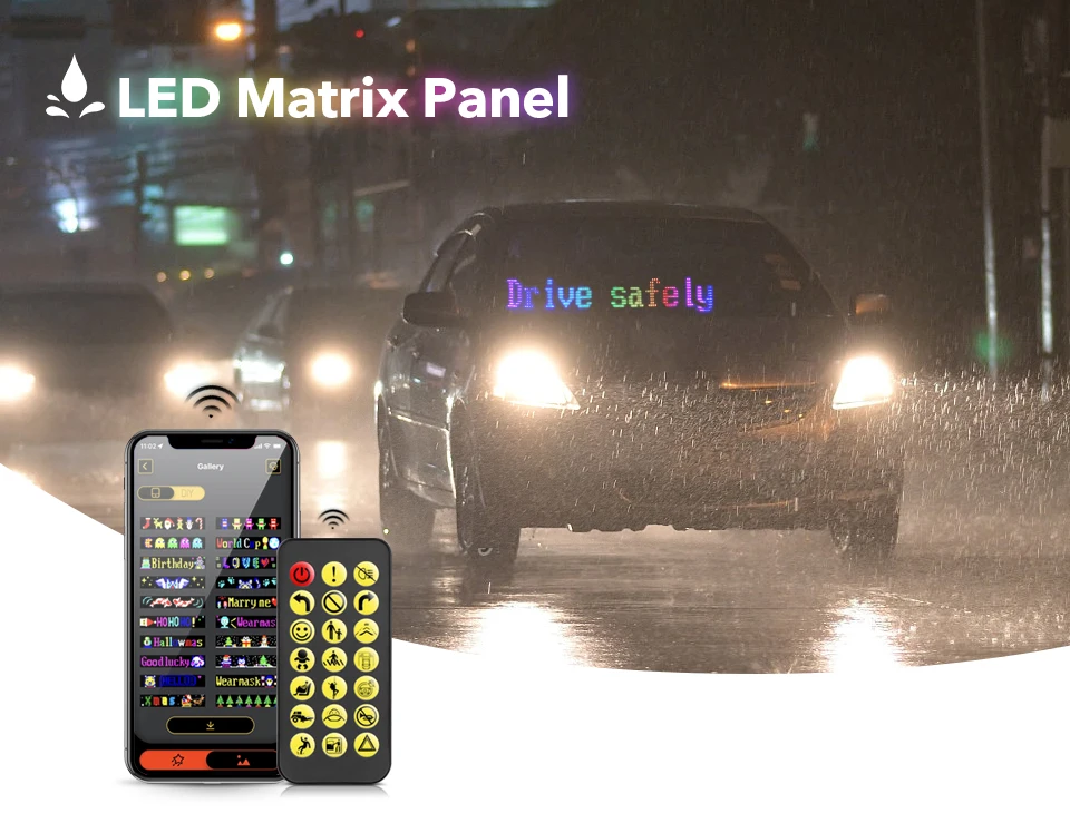Description Picture 2 of itemLED Matrix Pixel Panel, Scrolling Bright Advertising LED Signs, Flexible USB 5V LED Car Sign Bluetooth App Control