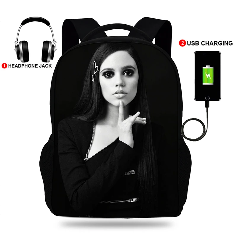 Mochila Queen Jenna Ortega Print Backpack Mens School Bags for Teenage  Girls Usb Charge Bagpack Laptop Backpack Women Rucksack