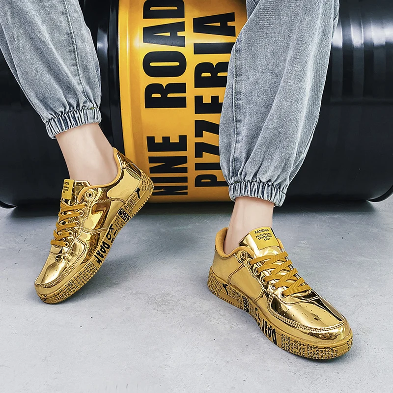 seijimatsumoto シルクスクリーン　Sneakers/Gold High Quality Golden Silver Leather Sneaker Women Lady Luxury
