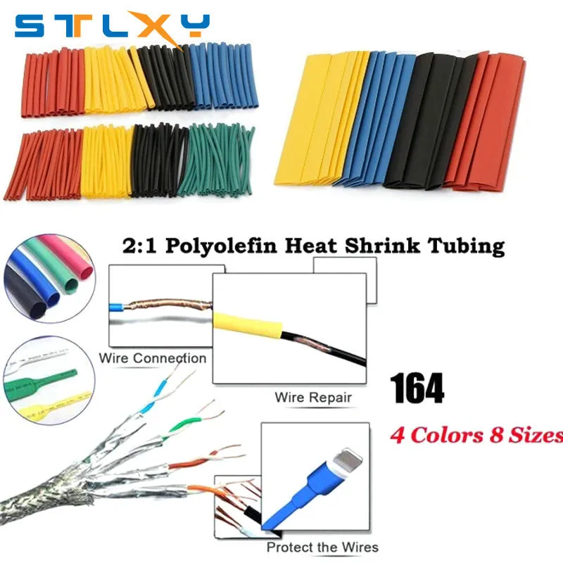 Heat Shrink Tube Kit 164pcs Set Polyolefin Shrinking Assorted Heat Shrink Tube Wire Cable Insulated Sleeving Tubing Set CLH@8