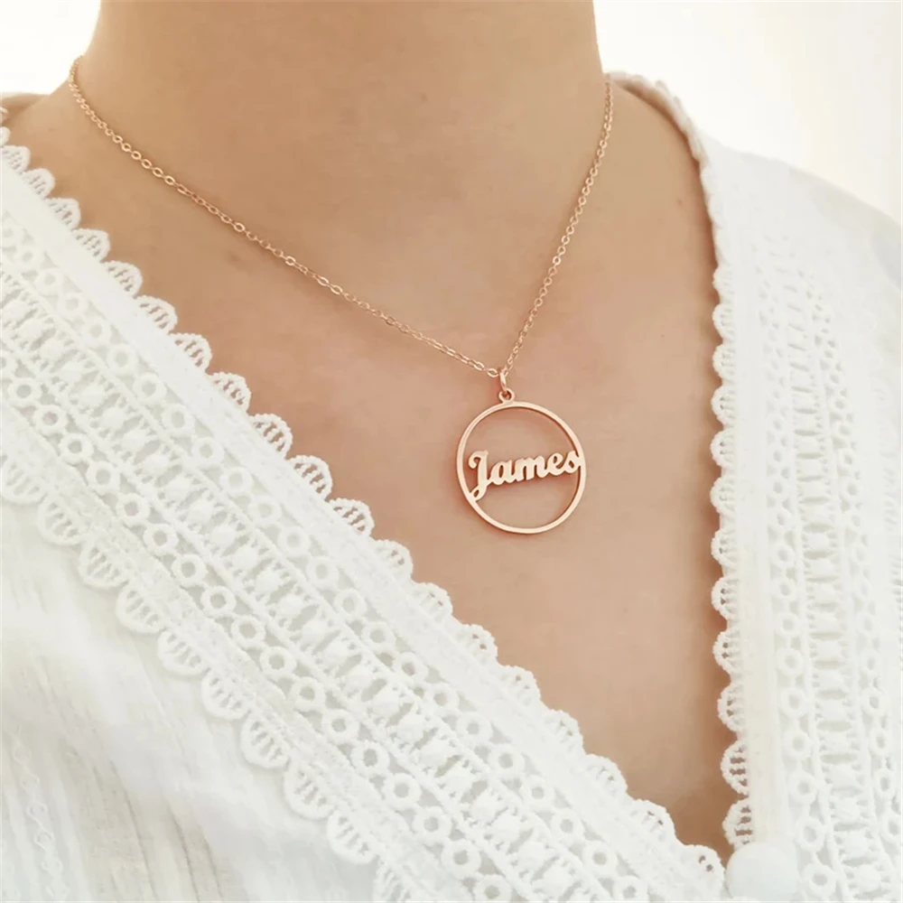 

Customized Stainless Steel Jewelry Personalized Custom Name Round Necklace for Women Nameplate Pendant Necklaces Party Gifts