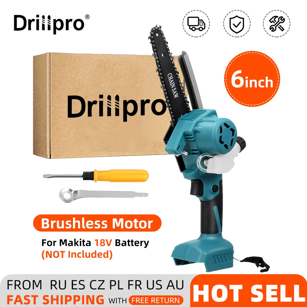 Drillpro 1500 Вт 6-дюймовая бесщеточная Электрическая цепная пила перезаряжаемая