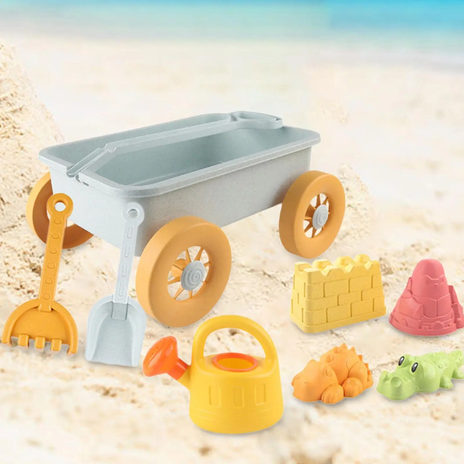 8Pcs Sand Toys for Kids Montessori Early Educational Summer Sand Trolley Sandpit Toy for Bathtime Toy Travel Party Garden Child