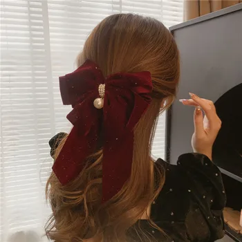 K-pop Star Red Velvet Bow-knot Popular Hair Accessories Hair Catch Large Size Girl High-end Velvet Bow-knot Hairgrips Headdress