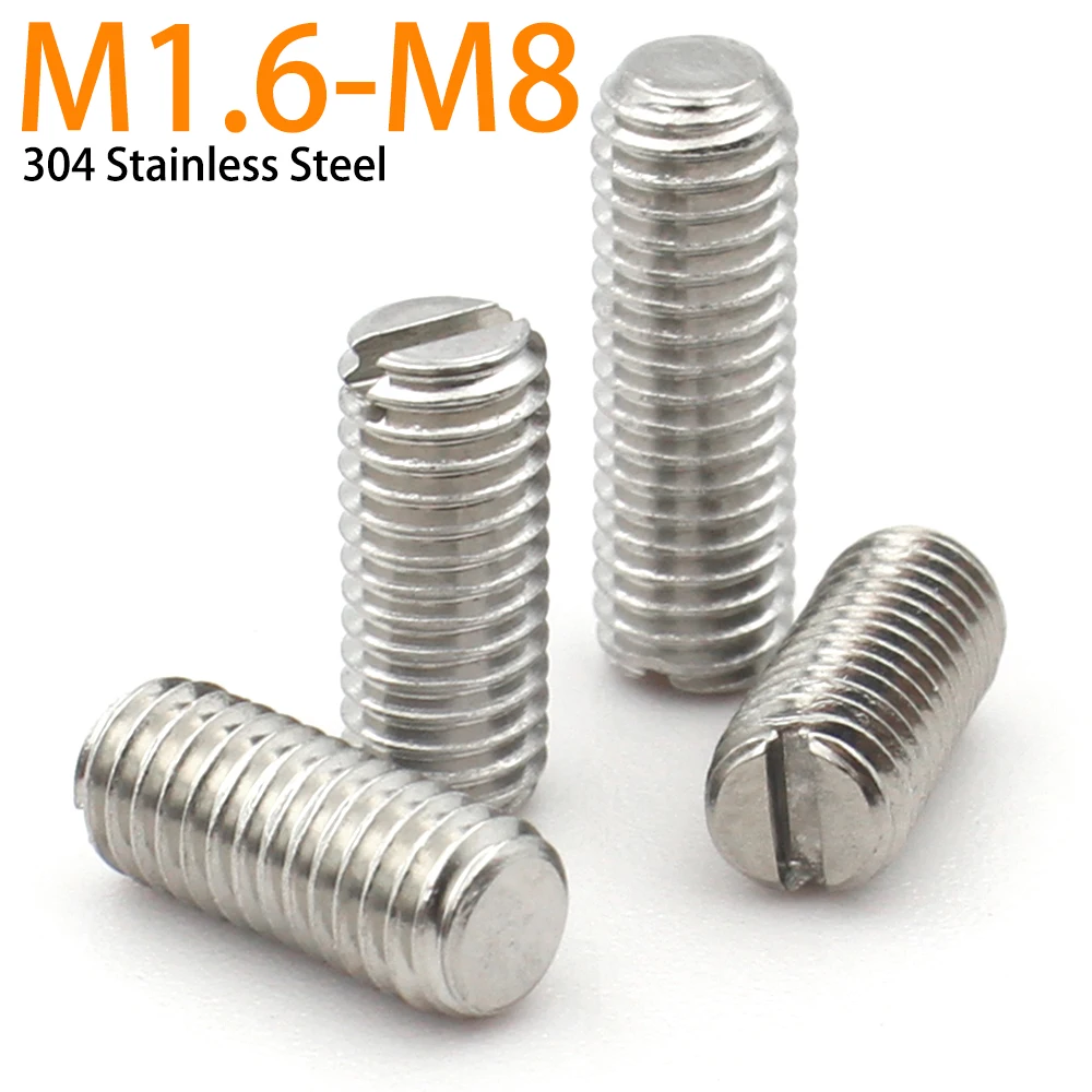Socket Cap Head Screw 10-50pcs M1.6 M2 M2.5 M3 M4 M5 M6 M8 304 Stainless Steel Slotted Head Flat Point Set Grub Screw Headless Set Screws