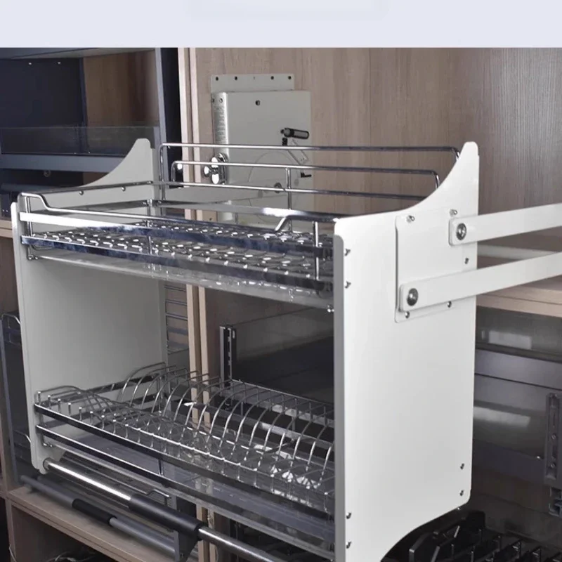 Kitchen 304 Dish Hanging Cabinet Pull Basket Lift Up Push Down Pull-down Bowl Rack Lift Cabinet Storage Damping Pull Basket