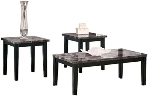 

Faux Marble Top 3-Piece Table Set, Includes Coffee Table & 2 End Tables, Black Small coffee table Table top Small end table Tea