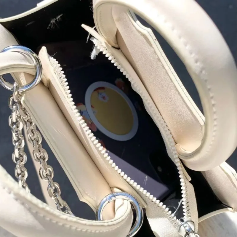 JIAERDI Sweet Cute White Handbag Women Heart Print Leather Square Shoulder Bags Ladies Chain Minimalist Commuter Crossbody Bag