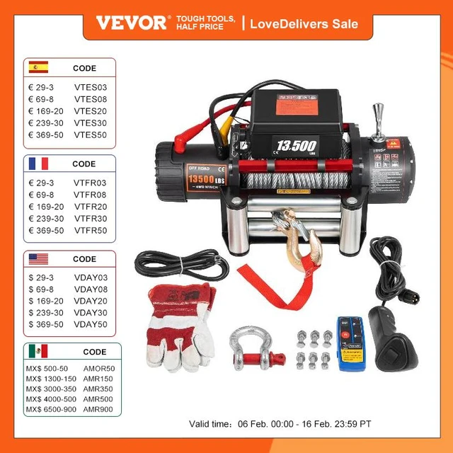 VEVOR 12V Elektrische Stahlseil Seilwinde, Elektrische Seilwinde, 3-stufiger  Motorwinde, Elektrische Winde, 13500lb Elektrische Motorwinde