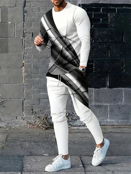 Autunno 3D testurizzato stampato abbigliamento sportivo da uomo tuta manica lunga T Shirt pantaloni lunghi due pezzi moda Streetwear Pullover Menswear 1