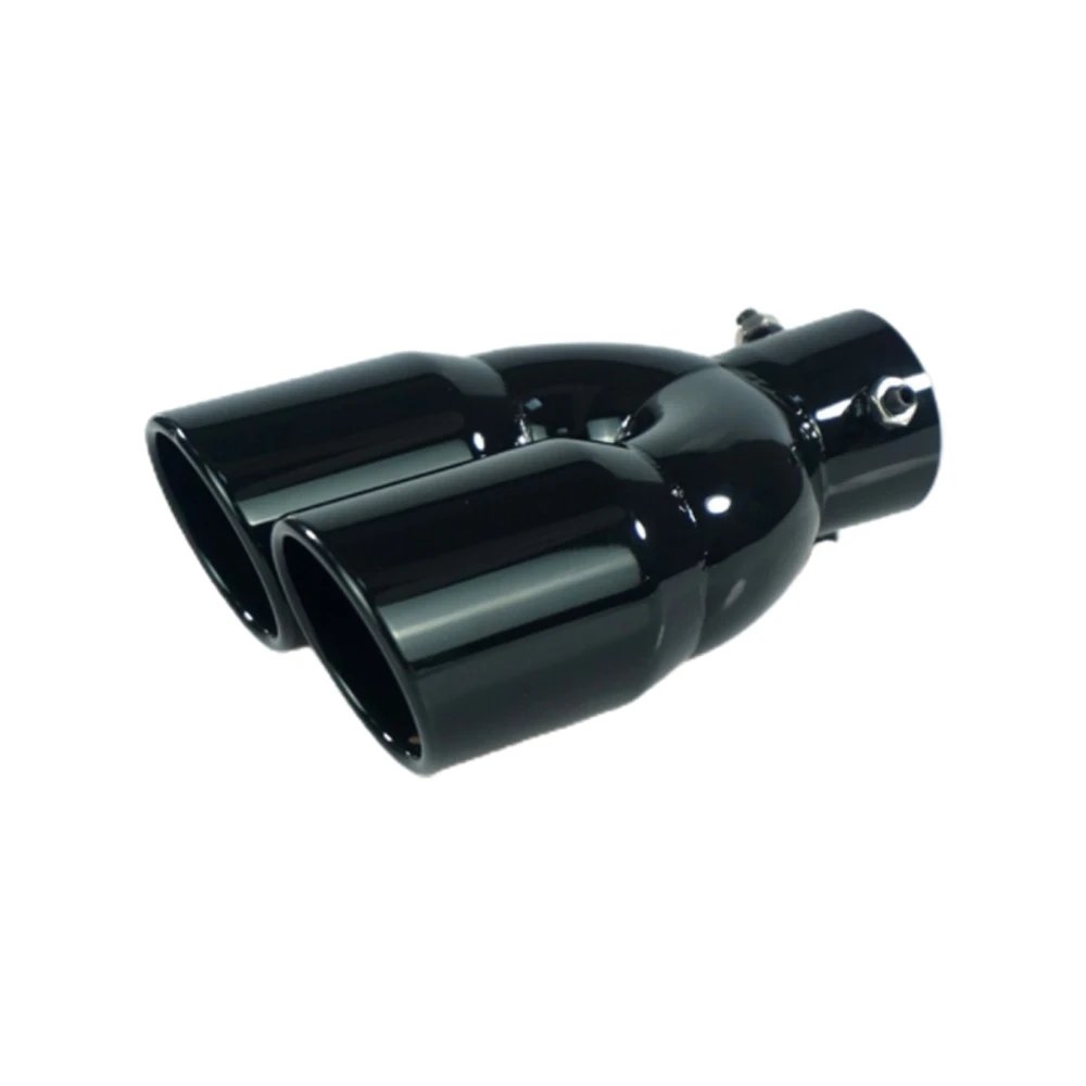 63mm Car Dual Exhaust Tip Inlet Double-Barrel Rear Exhaust Tip Tail Pipe Muffler Black Outlet Stainless Steel Car Accessories car exhaust tail pipe
