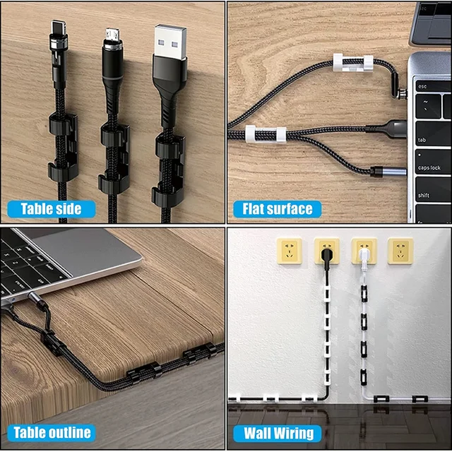 20Db-Os Kábelszervező Klipek Ön Adagoló Huzalkezelő Vezeték Tartójának Irodai Asztali Fülhallgató-Vonal Nyakkendő Rögzítő Usb Data - Image 6