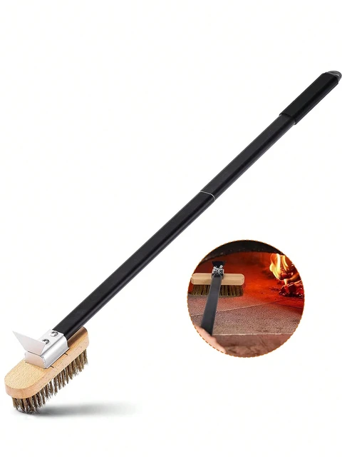 Leeseph Alloy Pizza Oven Brush with Scraper 80cm Long Handle