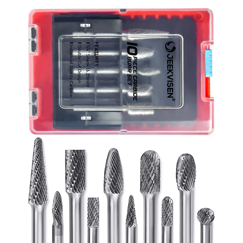 Manufacturer Porting Tools 1/4‘’ 10pcs Double Cut Solid Tungsten Carbide Burr Cutter Fiber Dental Carbide rotary file 5