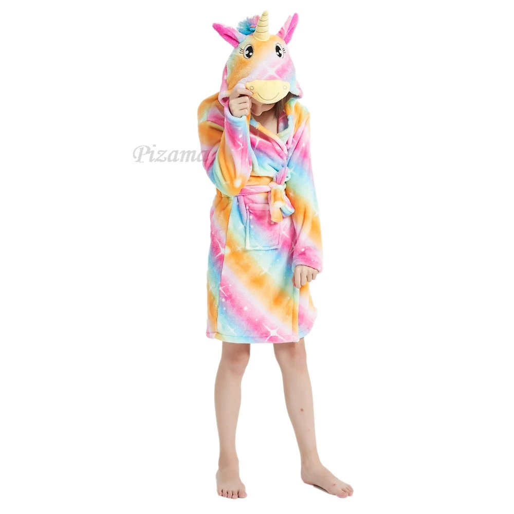 Winter Warm Flannel Kids Clothes Children's Unicorn Kigurumi Bathrobe Night Wear for Girls Hooded Sleepwear Nightgowns