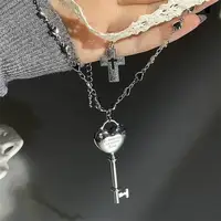 Y2K – collier ras du cou en dentelle blanche pour femmes, bretelles croisées, clé, chaîne en cœur doux et Cool, Double couche, bijoux de fête à la mode, cadeau 3