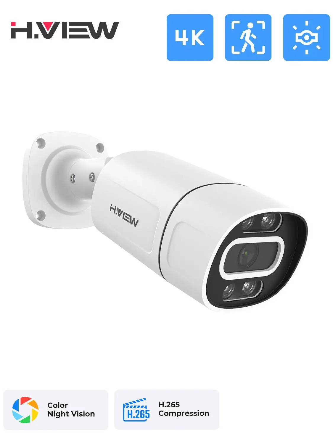 H.View 5Mp 8Mp 4K Ip Camera Poe Ai Face Detection  Cctv Security Cameras H.265 Outdoor Audio Video Surveillance onvif xmeye