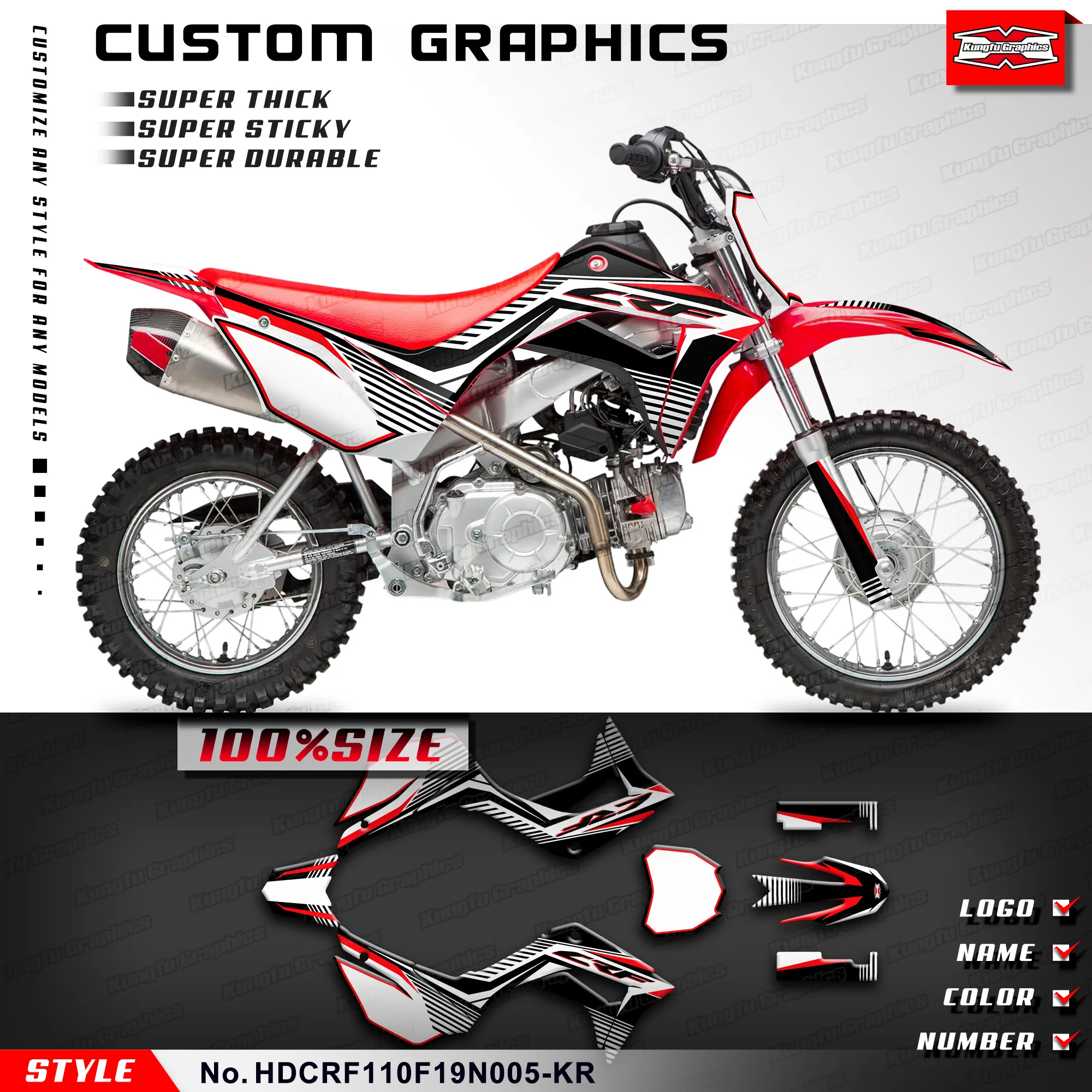 

KUNGFU GRAPHICS Motocross Stickers Motorcycle Decals Kit Wrap for Honda CRF110F 2019 2020 2021 2022 2023 2024 HDCRF110F19N005-KR