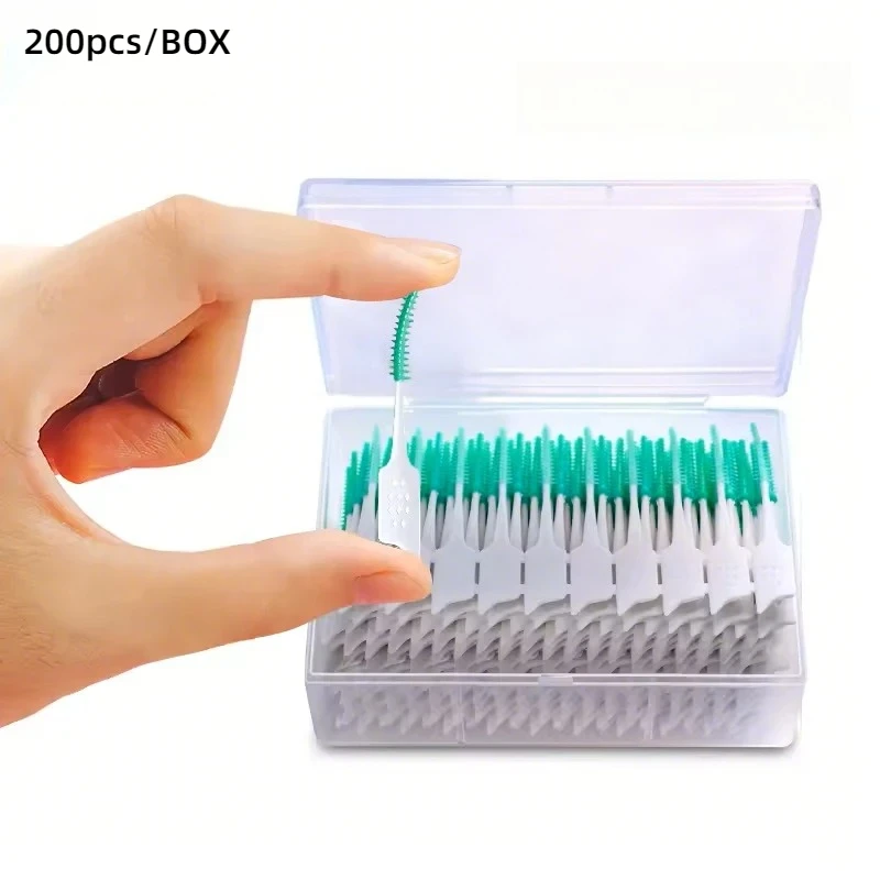 치아 청소 도구 치아 사이 청소용 200개/박스 치간 브러쉬 부드러운 고무 칫솔 구강 위생 관리 도구