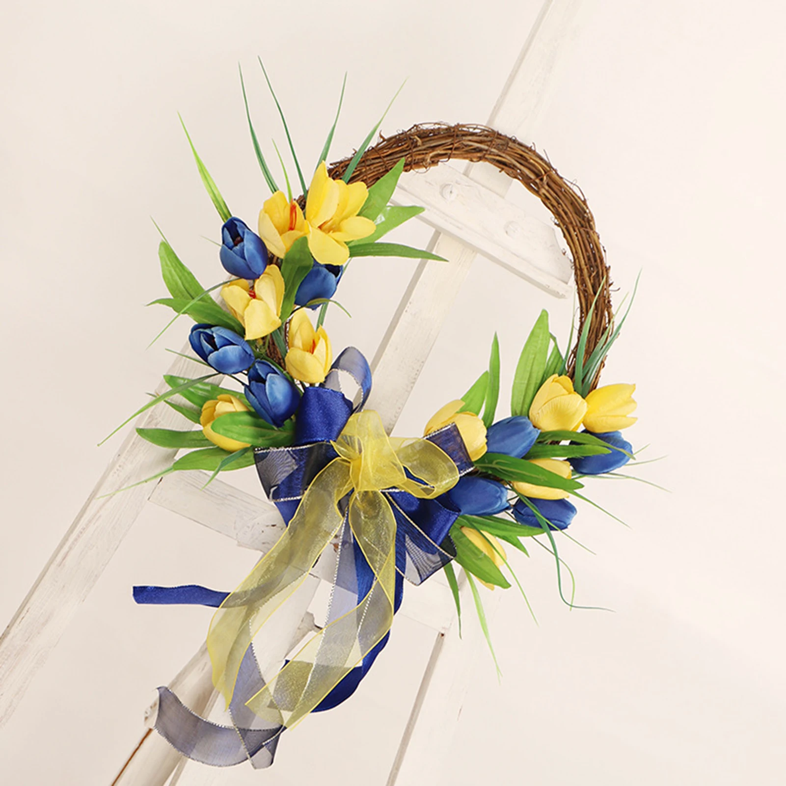 Tulip Spring Wreath For Front Door Summer Wreath For Front Door Yellow & Blue Artificial Flowers Summer Wreath Farmhouse Decor