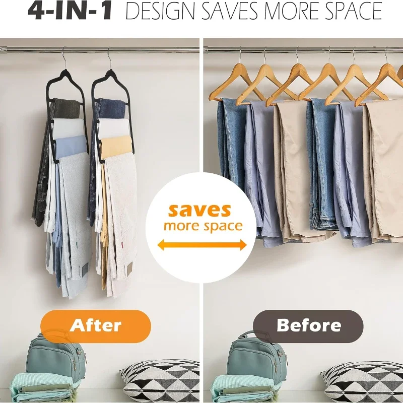 1pc Four Layer Pants Rack Velvet Pants Hanger Saves Space, Anti Slip Pants Hanger Stores and Organizes Jeans, Scarves, and Ties 3