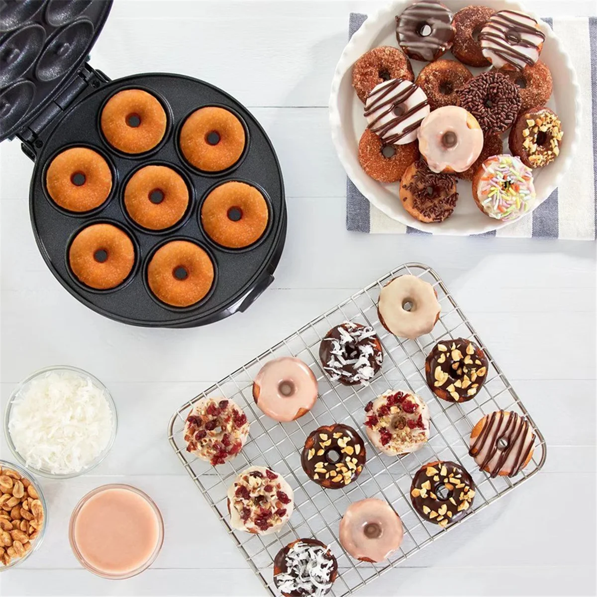 SEMOIC Portable Mini Donut Maker Machine-Double-Sided Heating for Quick Snacks,Desserts,Children'S Breakfast Baking US Plug