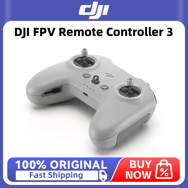 Vue de face de la télécommande DJI FPV 3, écran intégré et joysticks ergonomiques, radiocommande FPV professionnelle.