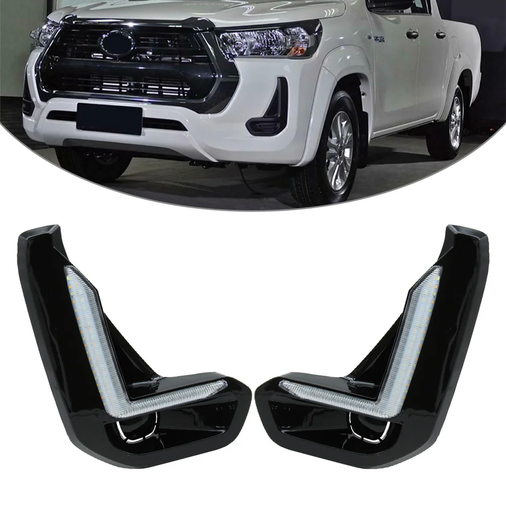 

Car Front Bumper LED Daytime Running Light w/ Turn Signal For Toyota Hilux Revo 2020 2021 1Pair