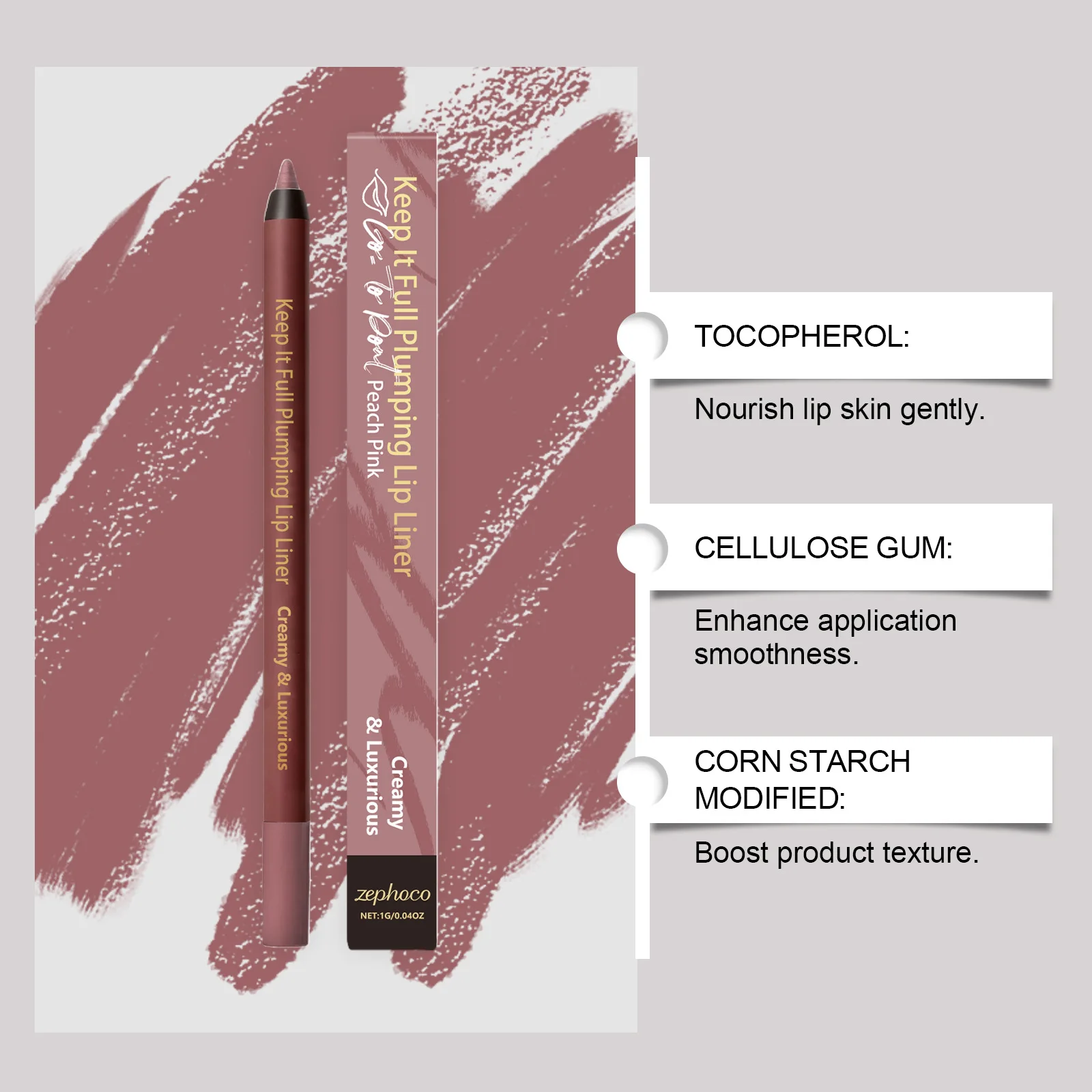 Peach Pink Plumping Lip Liner, Silky Smooth and Naturally Outlines The Lip Lines, Pigmented Lip Liner