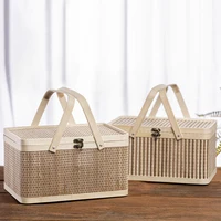 1pc Bamboo Fruit Basket, Outdoor Handheld Picnic Basket, Food Storage Basket, Kitchen Accessories, Kitchen Decor, Home Decor, 2