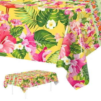 Summer Hawaiian Floral Tablecloth Flamingo Birthday Party Decor Kids Aloha Hawaii Tropical Party Supplies Dining Table Cover 1