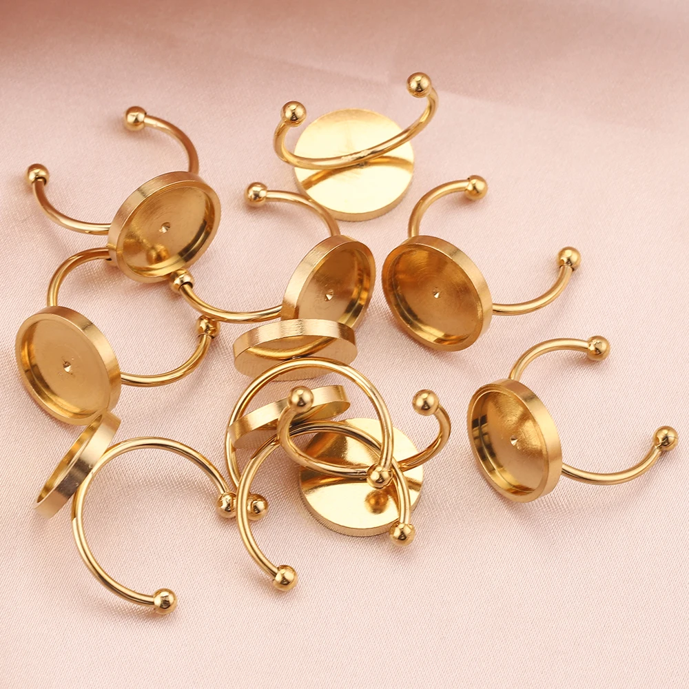 10pcs Adjustable Rings Base Stainless Steel Ring Settings Blank For Resin Glass Cabochons Bezels Supplies Jewelry Making Finding