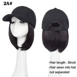 Women's Baseball Cap with 6'' Synthetic Hair Extensions - Adjustable Short Straight Hairpiece Wig Hat (2591)