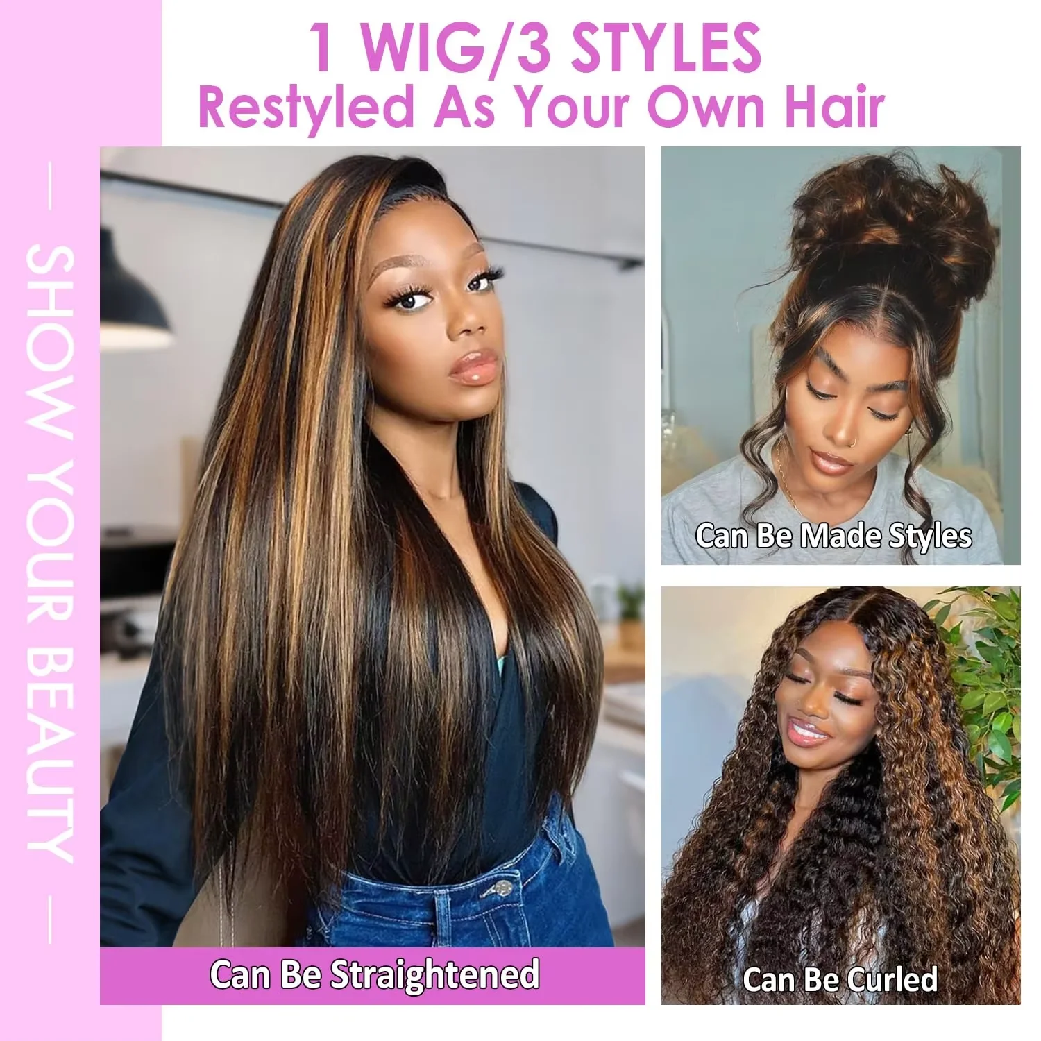 1B/30 Bone Straight 46 Inch Human Hair Wigs 13x4 13x6 HD Lace Front Wig 200% Density 1b30 Highlight Pre-plucked Hair Wigs 4