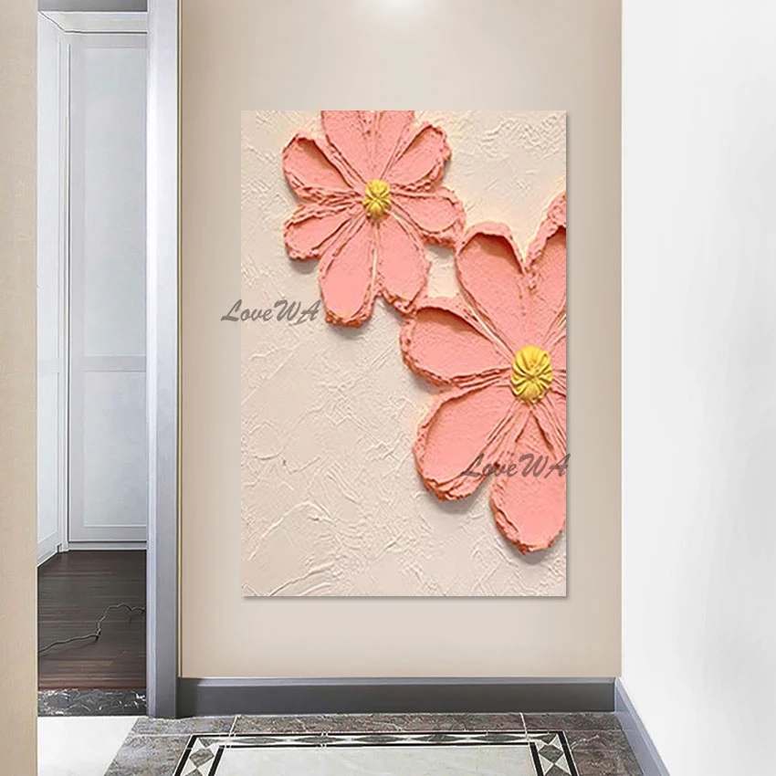 

Heavy Acrylic Pink Simple Textured Abstract Flower Painting Wall Art Picture For Hotel Modern Canvas Home Decor Wallpaper Design