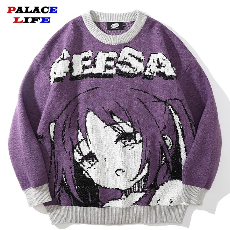 

Oversized Sweaters Men Women Japanese Anime Girl Pullovers O-Neck 2023 Autumn Streetwear Fashion Cotton Knitted Sweater Women