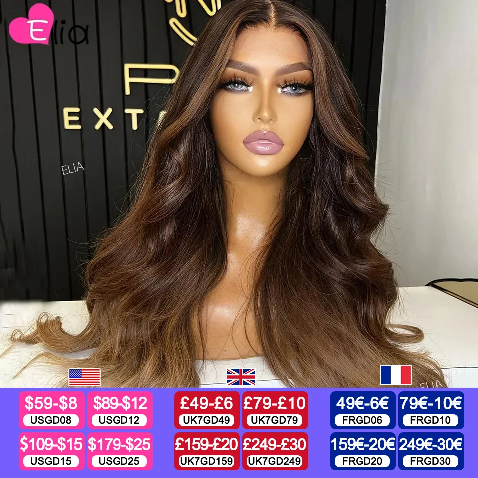 Ombre Brown 13x6 Lace Frontal Wig Human Hair 5X5 Body Wave Highlight Brown 27 Wigs 13x4 Lace Front Human Hair Wig for Women Elia
