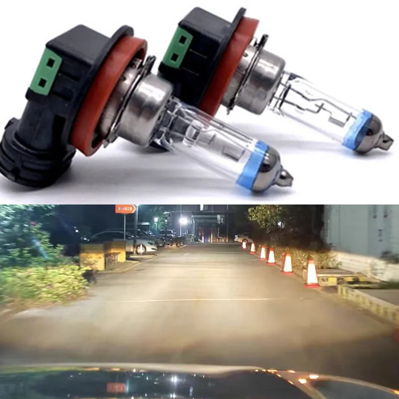 2개입 H11 자동차 할로겐 전구 12V 자동차 전구 3800K 플래티넘 헤드 55W 헤드라이트 램프 상향등 및 하향등 안개등 전구 웜옐로우